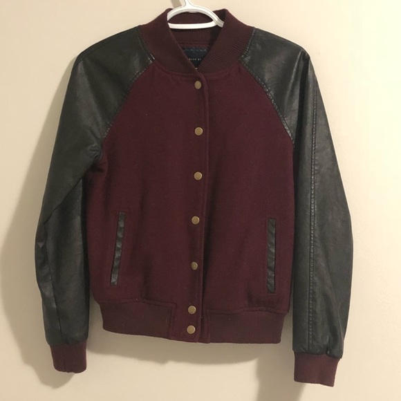 Forever 21 burgundy + black varsity bomber jacket - Picture 2 of 12